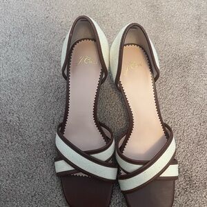 J. Crew Brown and Cream Heeled Sandals